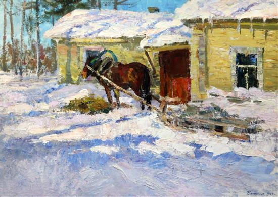 Leonid Vaishlya (b.1922) Winter village 19 x 26.75in.